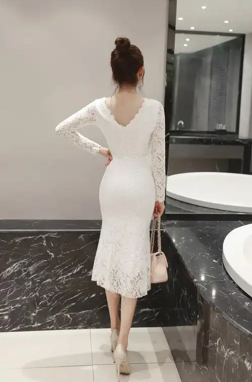 蕾丝长裙女春秋新款2018气质晚礼服包臀鱼尾裙长款连衣裙