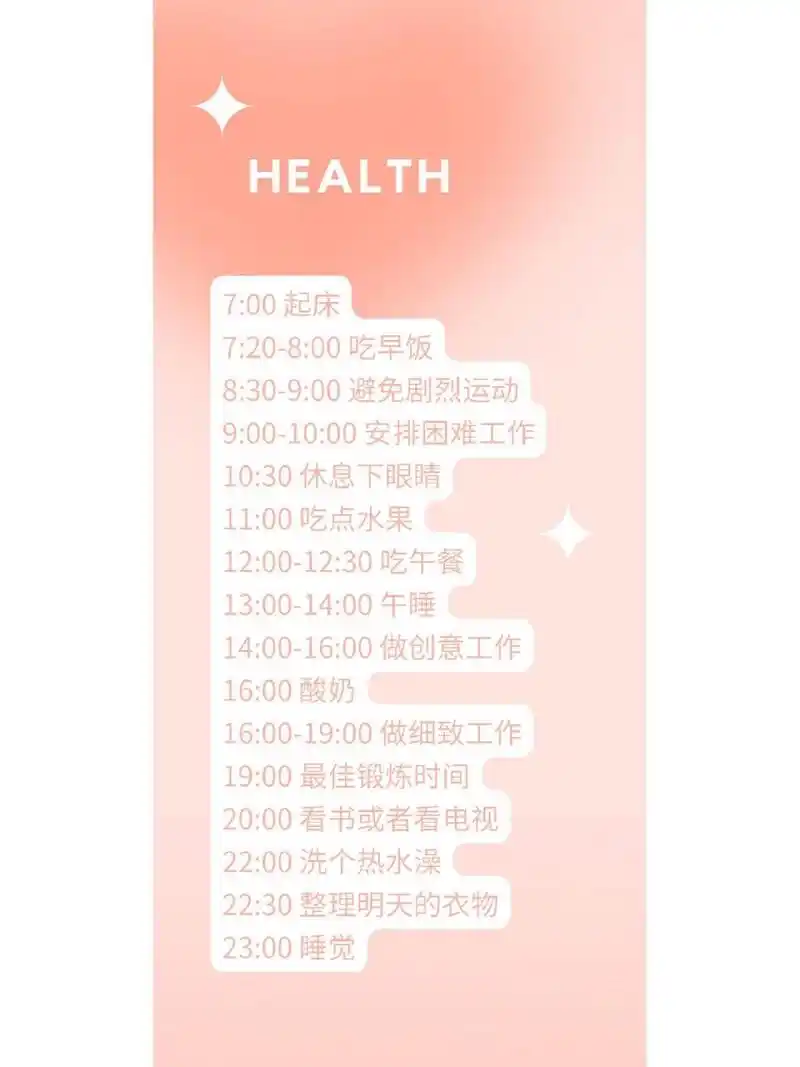 最佳健康作息时间表手机壁纸 网上没找到合适的,黑白的那个太丑了