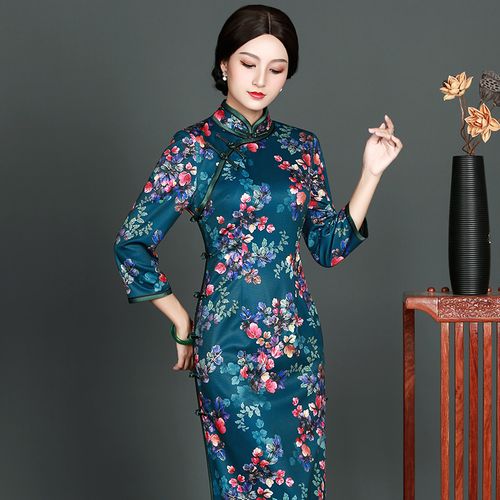 长款开襟复古旗袍手工盘扣日常修身优雅聚会民国风传统秋冬新款