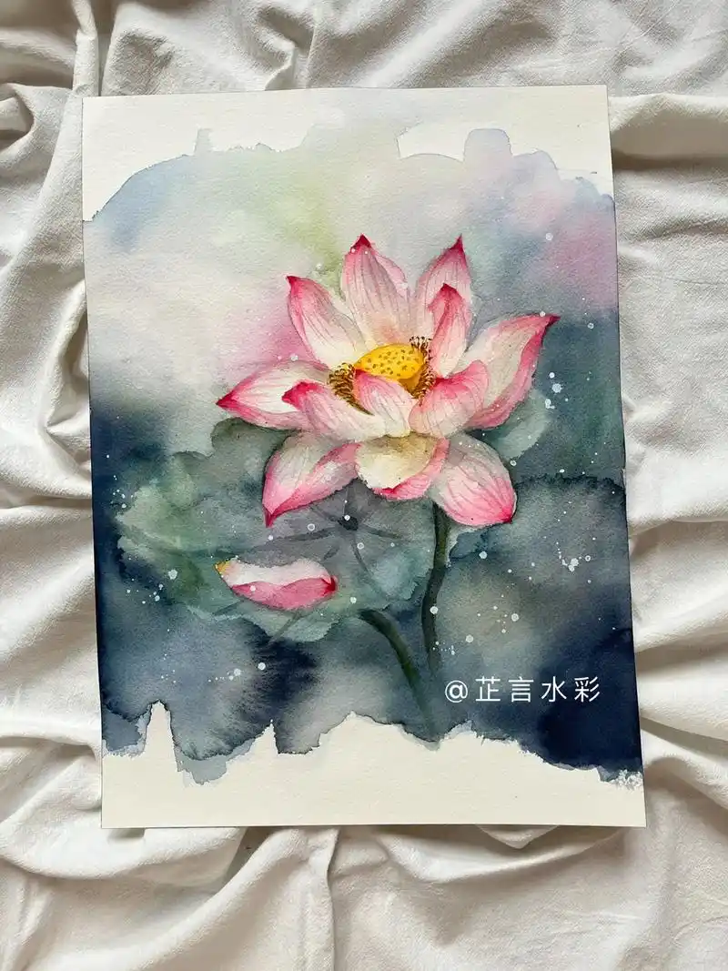 水彩荷花 初级系统课程演示之一 #水彩 #水彩画 #水彩手绘 - 抖音
