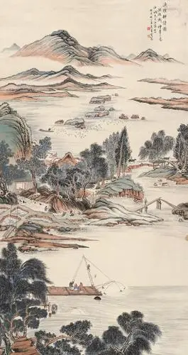 吴青霞 渔樵耕读图 立轴