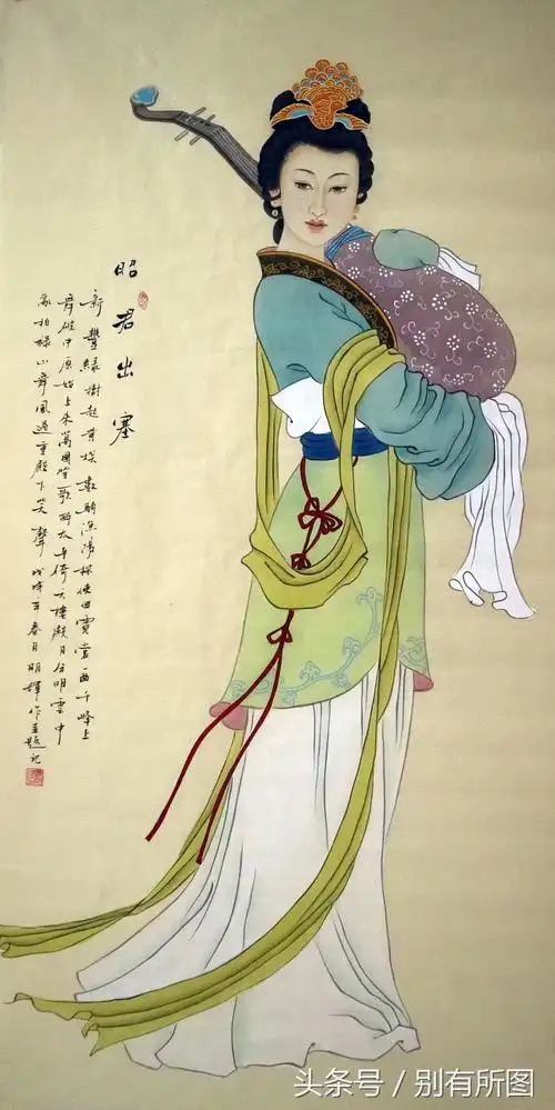 精美国画古人物画貂蝉,王昭君,杨贵妃,西施《四大美女》四幅图