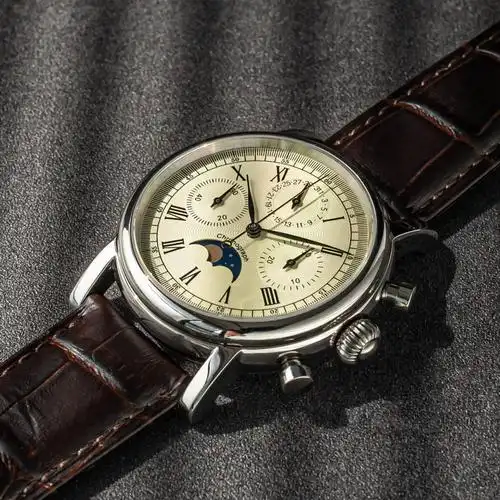 海鸥手表 鹅颈机芯月相码表手动机械日历多功能蓝宝石1908复古男表