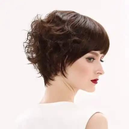 美德发艺时尚假发女士全头套短发斜刘海短卷发蓬松逼真发套正品0852