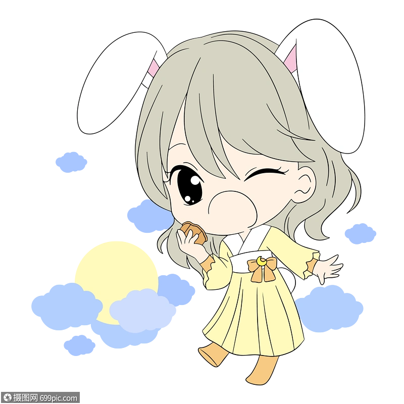 中秋节素材吃月饼的小兔子团聚兔子拟人
