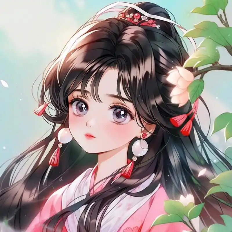 可爱古装女生头像:桃花树下小姐姐