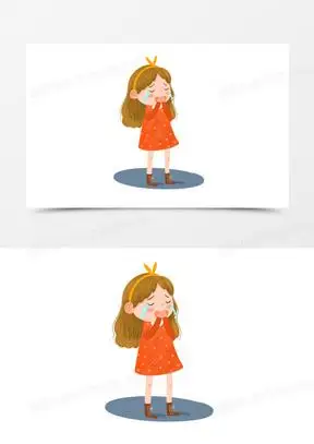 手绘卡通女孩捂嘴哭泣免抠元素