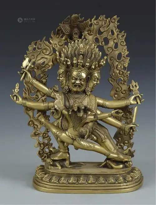 早期藏传铜鎏金双身马头明王像一尊
