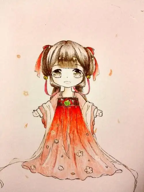 手绘彩铅q版女孩