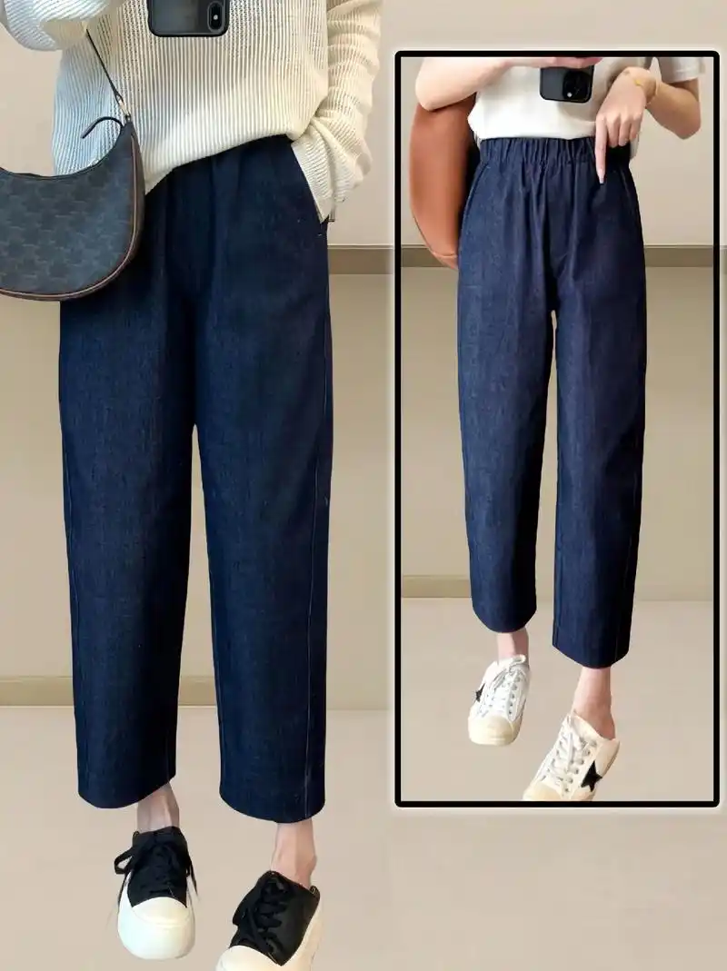 薄款蓝色直筒牛仔裤!梨型身材姐妹看过来!