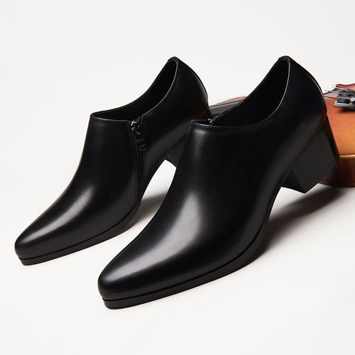 一折男士高跟鞋_男士高跟鞋男真皮拉链尖头5厘米增高皮鞋发型师潮鞋