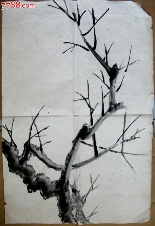 四尺开三无款水墨写意林木画老树枯枝图
