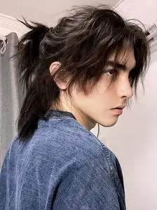 武士头假发男中性半扎狼尾日系鲻鱼头cos帅t发套自然蓬松整顶头套