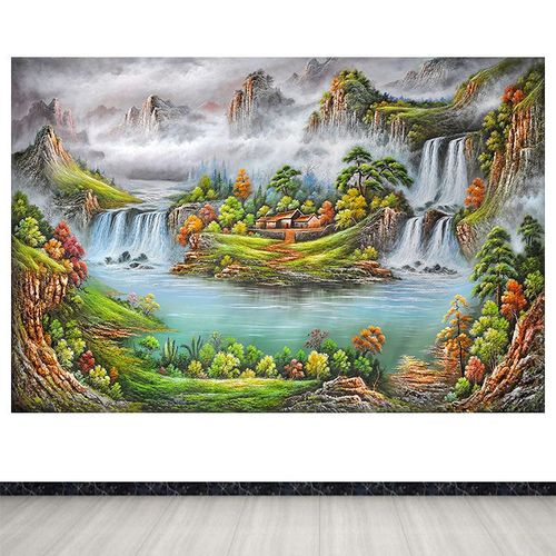 八方聚财客厅卧室墙贴装饰画招财山水画聚宝盆自粘壁画定制风水画