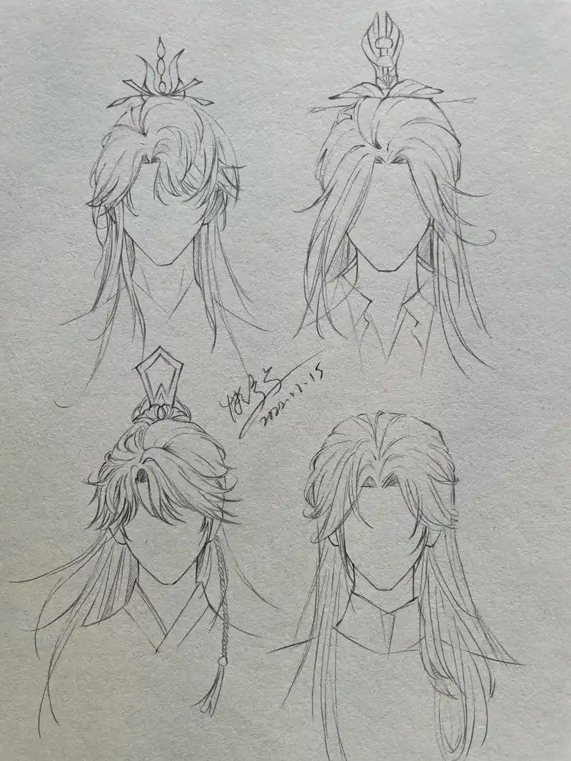 一组古风男发型,参考游戏里的人物. 简单画法 - 抖音