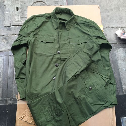 正品78式夏季工作服夹克式薄款老式的确良军绿色工作服套装打疤
