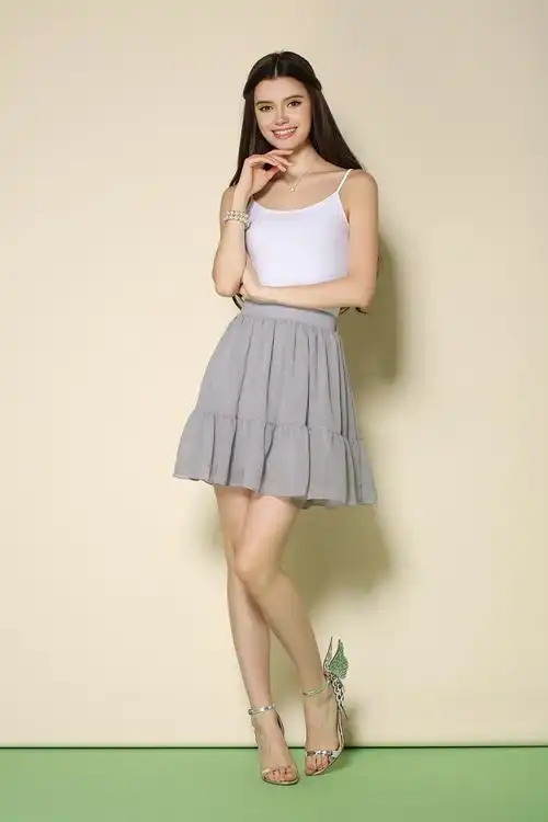 2015夏季新款韩版百搭雪纺拼接百褶裙半身裙短裙