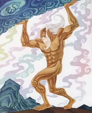 盘古担心天和地会重新合在一起,于是自己站立天地之间,用双脚踏着大地