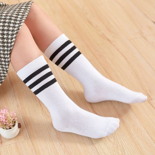 统一男女杠校服长筒袜白礼服中长三条棉质儿童配学校袜袜学生袜子