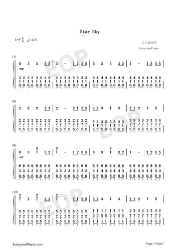 star sky-完美版双手简谱预览1-钢琴谱文件(五线谱,双手简谱,数字谱