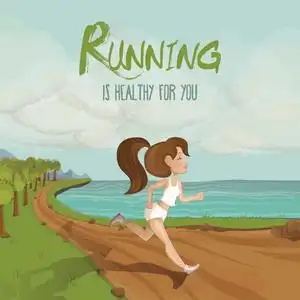 矢量图的一个美丽的女孩,早晨在海边慢跑照片