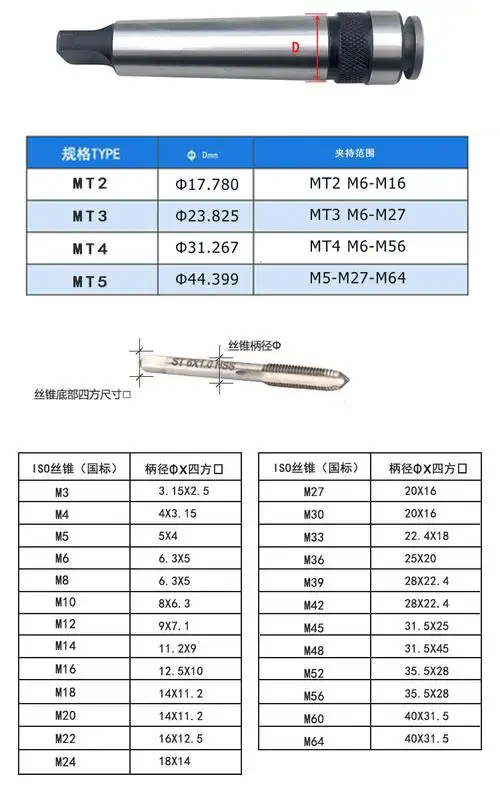 锥柄机床丝锥夹头丝攻夹头 莫氏攻丝夹头 mt2 mt3 mt4 mt5