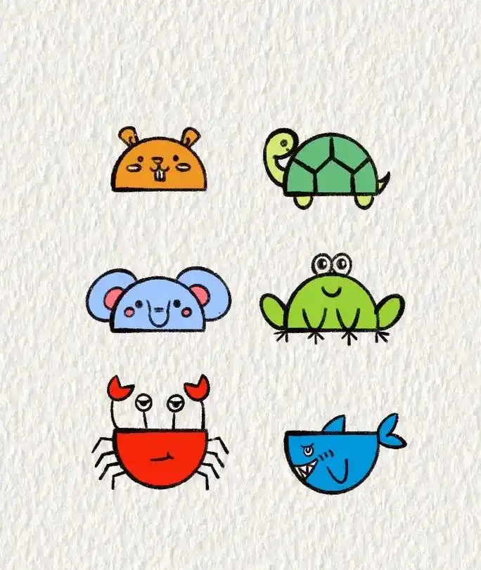 用半圆画各种小动物简笔画,超简单～#一学就会系列   #画画 - 抖音