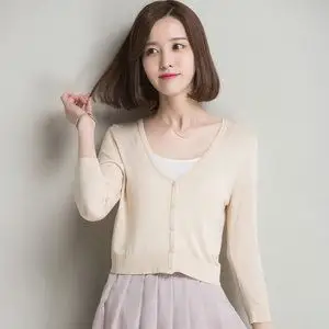 针织开衫女短款春夏七分袖图片