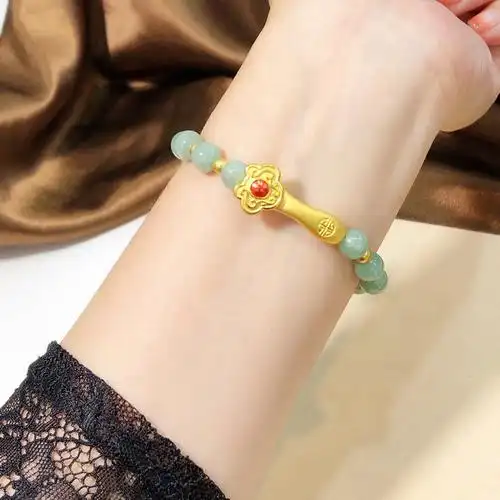 3d硬金黄金如意手链女999足金翡翠转运珠古法珠子手镯手串送妈妈
