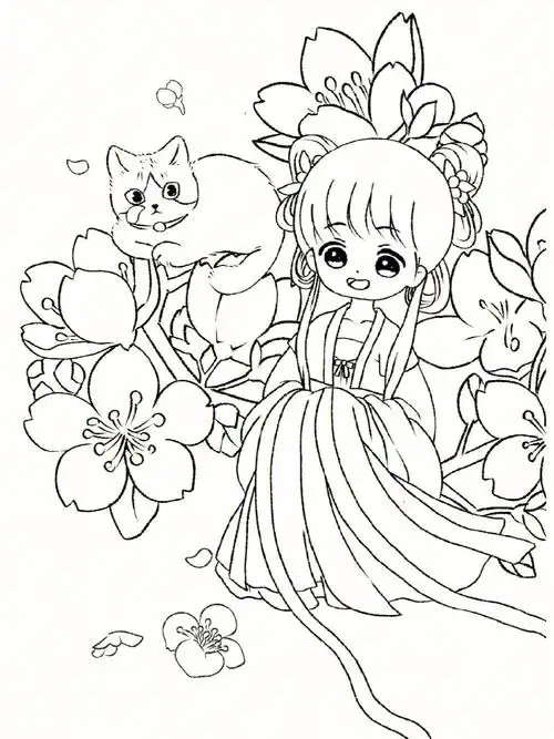 古风萌版少女水墨线稿ipadprocreate