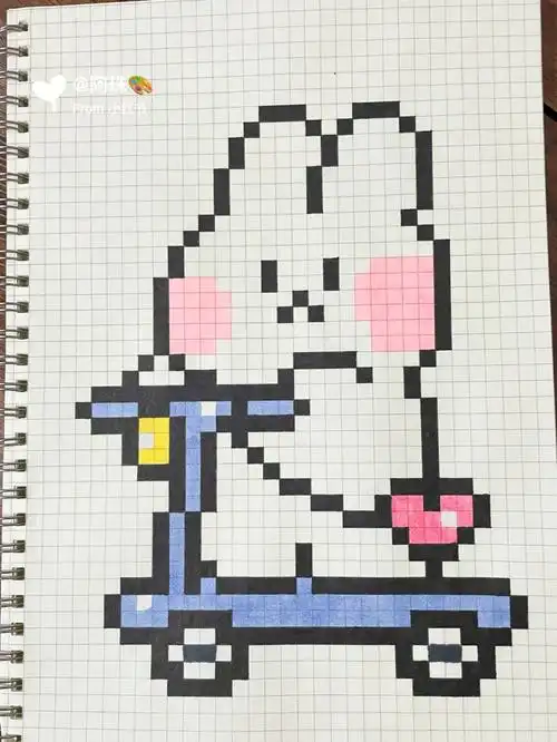 像素画临摹63骑滑板车的小兔子