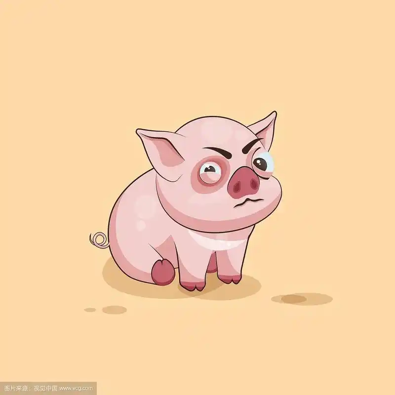 孤立的表情符号字符卡通猪斜视和