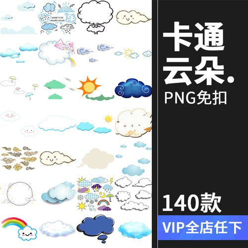 卡通儿童可爱手绘蓝天白云云朵天气预报云层图案png免抠图片素材