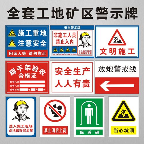 施工现场安全警示牌工地施工矿山矿区工程标识牌建筑现场戴安全帽标志