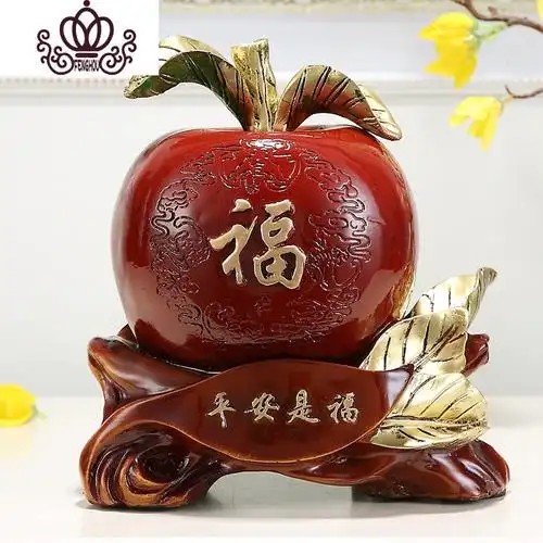 红木色-平安是福苹果摆件存钱罐储物罐
