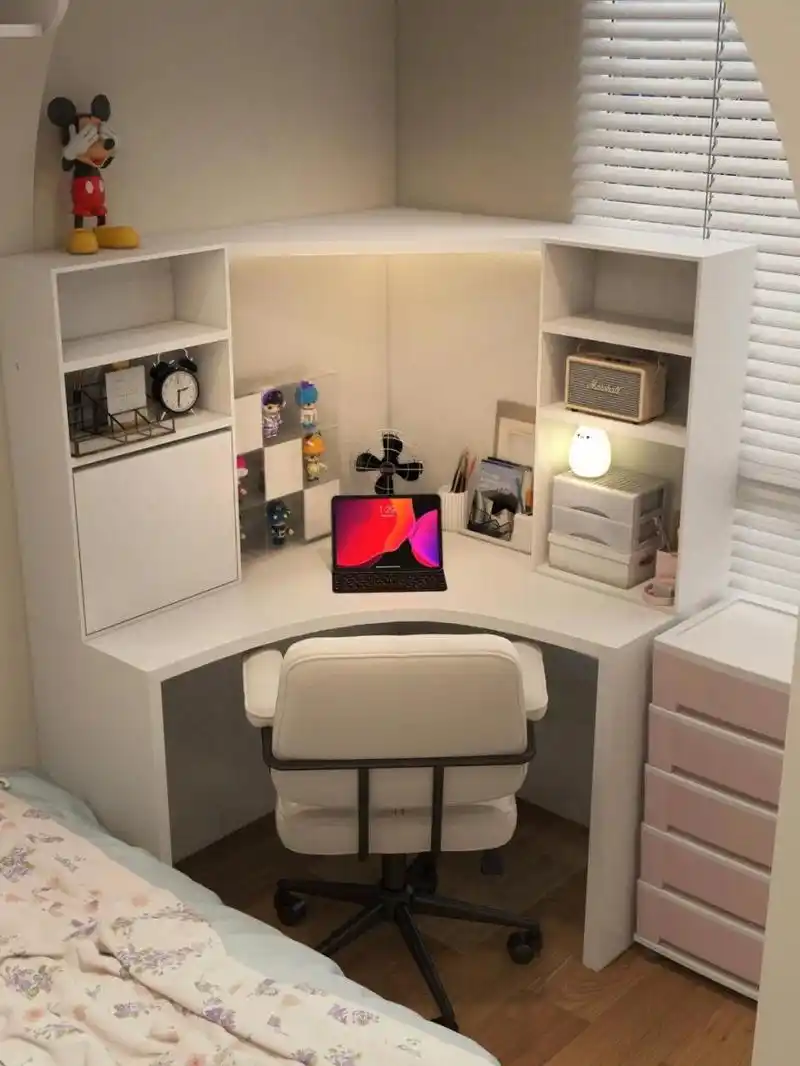 卧室分享[饺子]适合小空间的转角书桌真的会爱[饺子] 位置:金都尚品