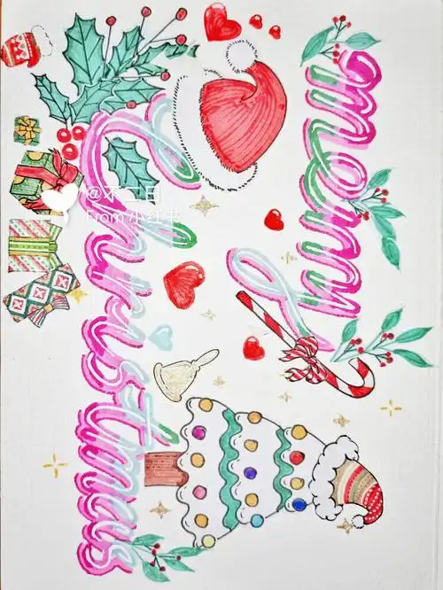 手绘圣诞贺明信片贺卡创意美术