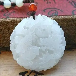 龙凤呈祥玉吊坠大圆形玉佩龙凤配情侣玉坠阿富汗白玉玉石项链挂件