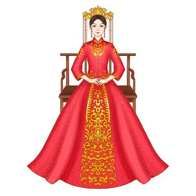 新娘原创插画素材婚礼元素古风手绘古代婚礼穿红色传统结婚礼服的新娘