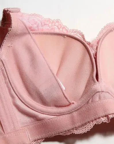 粉红色3/4印花拼接蕾丝边文胸