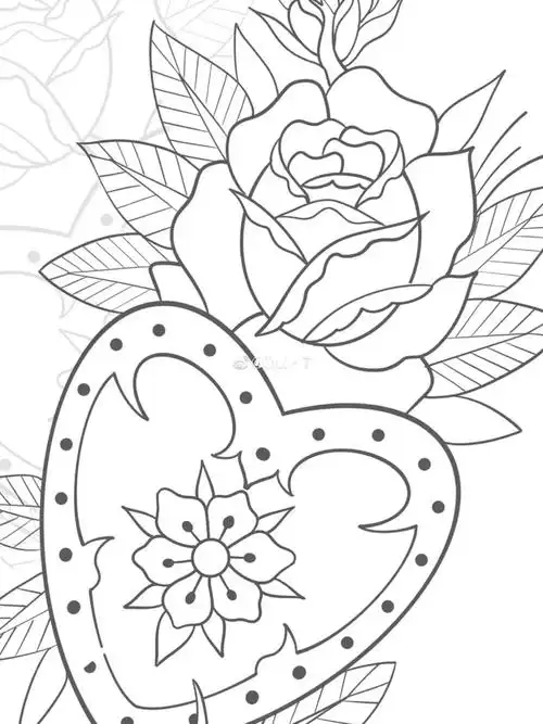 纹身手稿分享015美式传统玫瑰