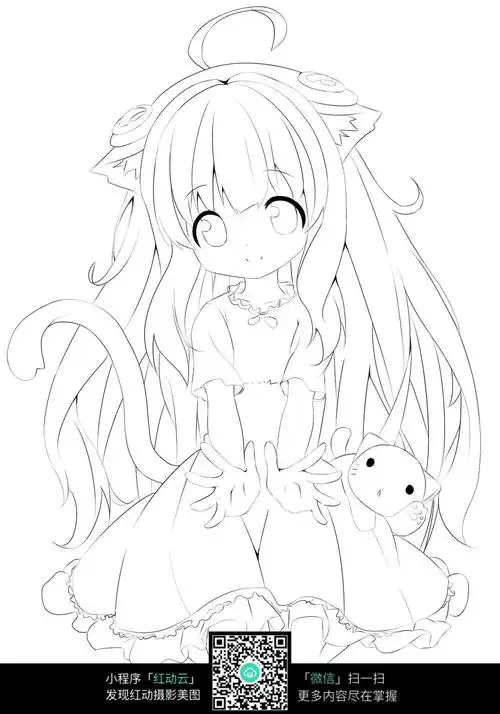 卡通美丽的女孩线描