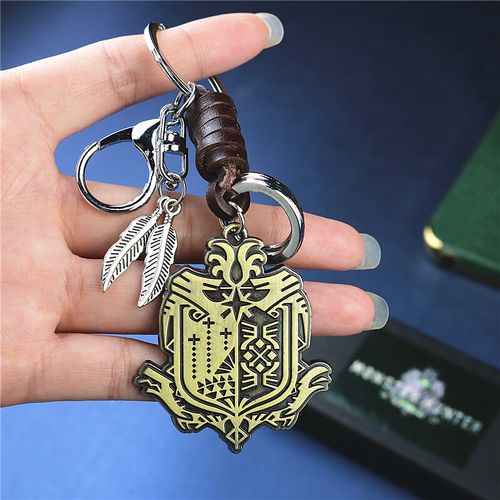 p3周边太刀钥匙圈腰扣剑弩武器道具标志 怪物猎人标志铜色 配牛皮绳二