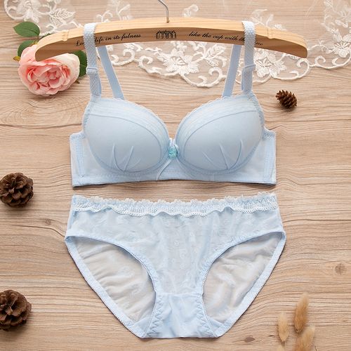 日系无钢圈内衣内裤上薄下厚聚拢上托性感学生少女文胸套装奶胸罩