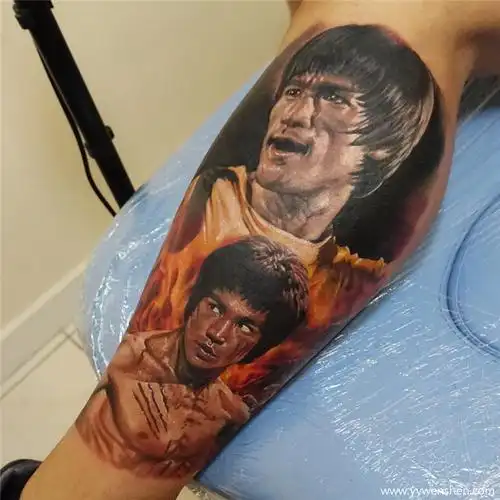 东方武术传奇李小龙肖像纹身图案