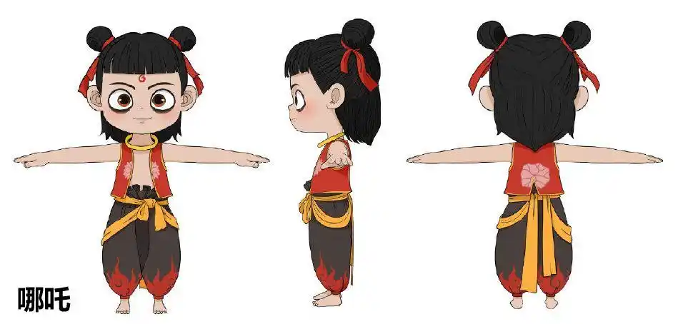 哪吒之魔童降世》这部动画制作前,人物设计师会绘制所有人物的三视图