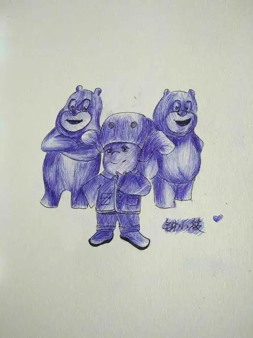 手绘熊熊乐园(圆珠笔上色) - 简书