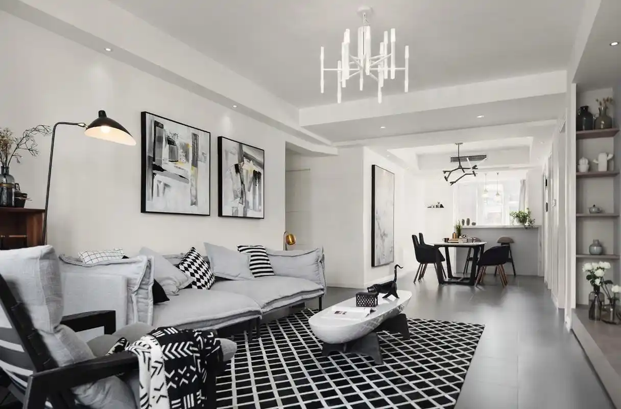 武汉装修# #武汉装修设计公司# 浅灰色电视背景墙与客厅整个空间色调