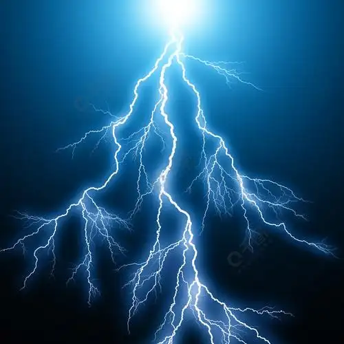深黑色背景下蓝色闪电电弧放电击打光效应的创意抽象3d渲染图解