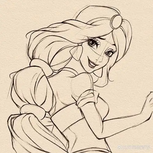 迪士尼公主手绘线稿练习|附步骤